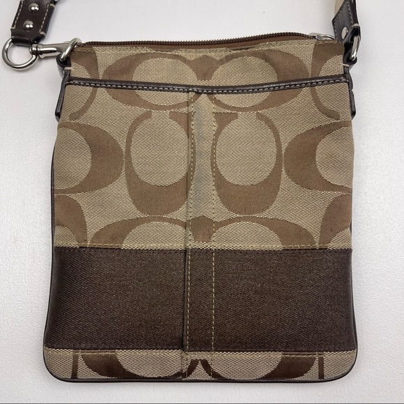 Coach Brown Signature Jacquard Stripe Crossbody Bag Purse Adjustable Strap - Picture 3 of 10